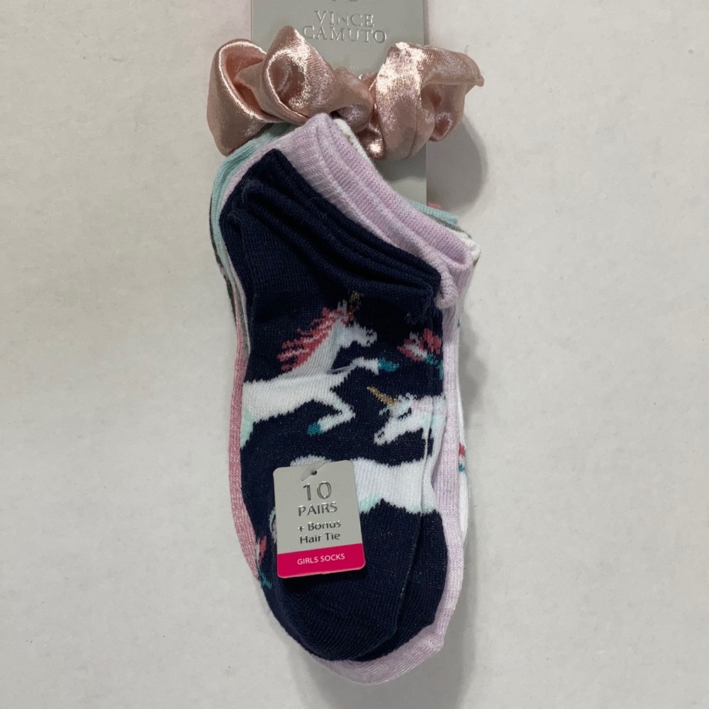 Vince Camuto 10 Pairs Girls Socks + Bonus Hair Tie